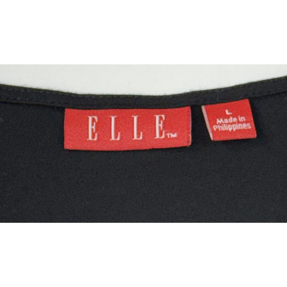 ELLE V-neck black top ruffle details 3/4 sleeves Sz L - Picture 3 of 9